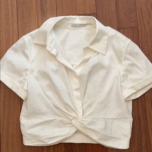 Alice & Olivia White Cropped Button Down